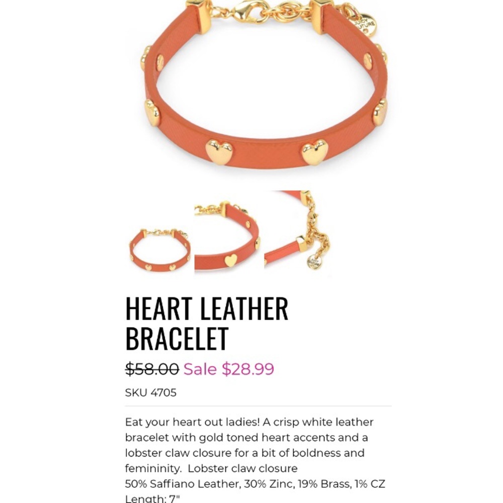 Juicy Couture Heart Orange Leather Bracelet